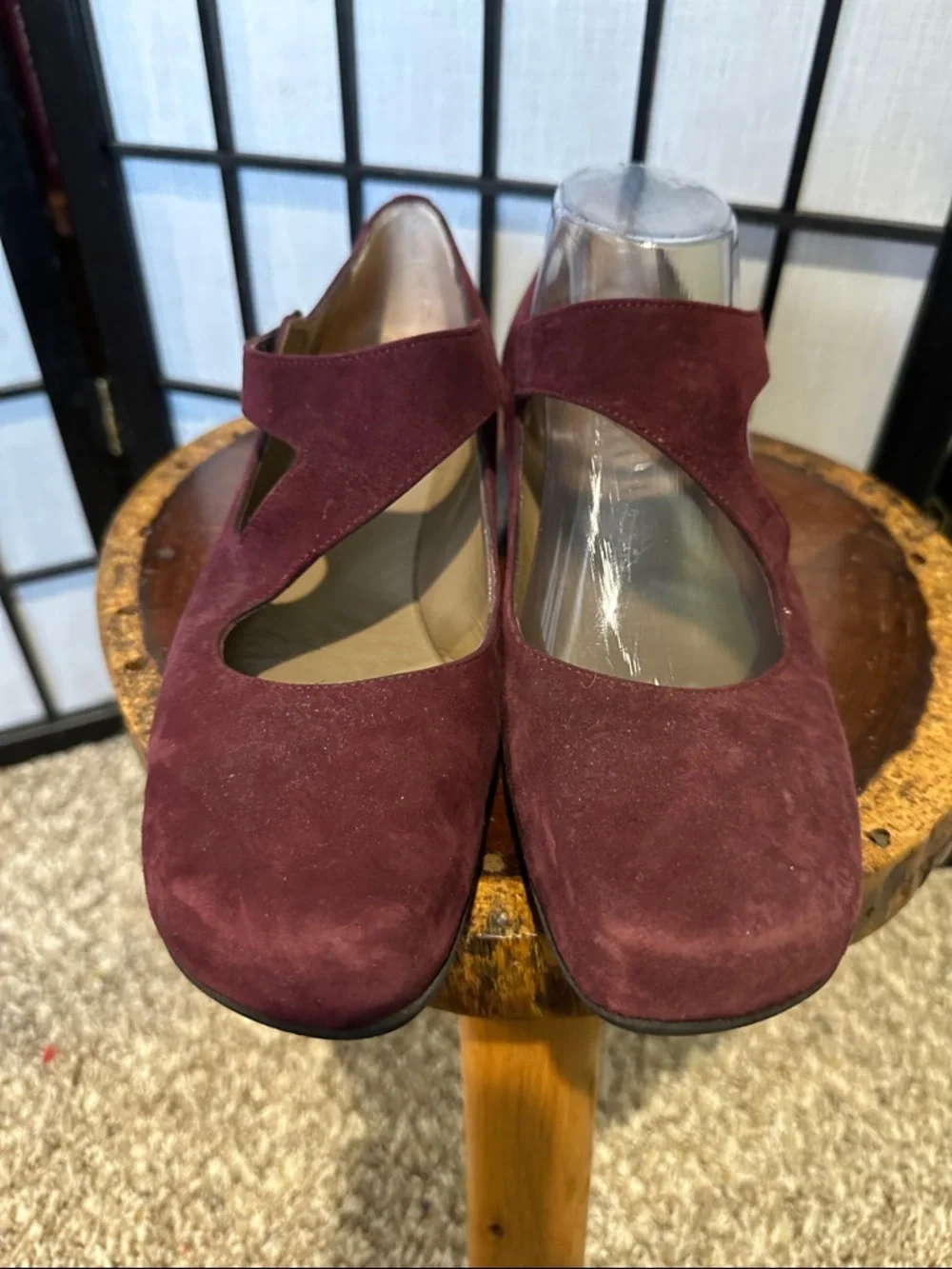 Anyi Lu Women's Wine Suede Mary Jane Wedge Heels EUC 8.5